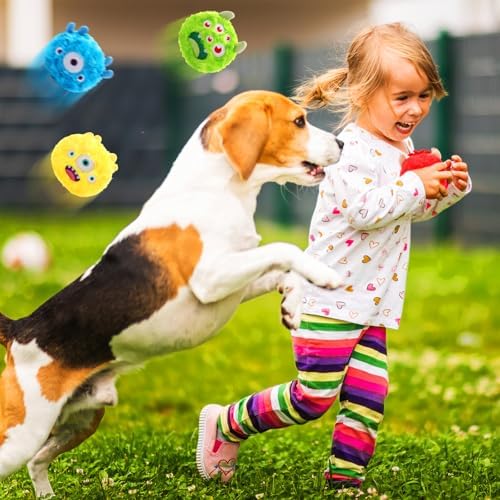 HyDren 8 Pack Plush Squeaky Dog Ball Dog Toys Gift for Small Medium Teething Puppy 2 In1 Fuzzy 4" with Squeakers Cute Funny Chewing Toys for Pet Gift(Funny)