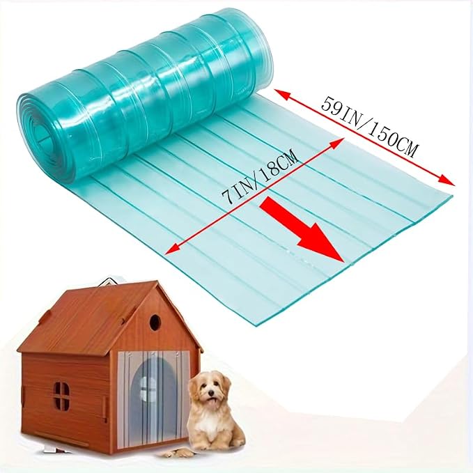 Dog Door Replacement Flaps, Safe Plastic Vinyl Strip for DIY Doghouse or Cat Door, Transparent Dog House Door Flap, Easy to Cut & Install, 7 in x 59 in