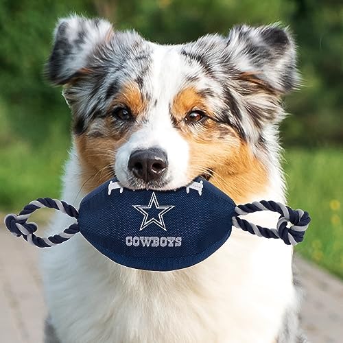 Pets First NFL Dallas Cowboys Football Dog Toy, Tough Quality Nylon Materials, Strong Pull Ropes, Inner Squeaker, NFL Team Color