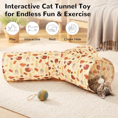 Tempcore Cat Tunnel, 3-Way Collapsible Toy, Large Size Khaki Hedgehog