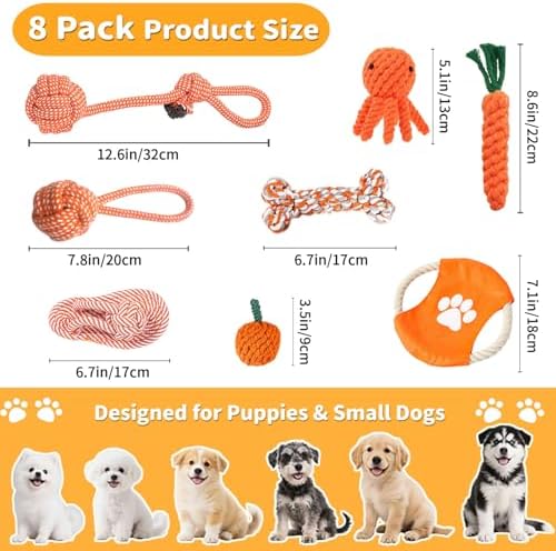 Dog Rope Toy, 8 Pack Cotton Rope Toys for Dogs, Puppy Chew Toys for Teething & Boredom Relief, Tug of War Dog Toy for Small Breed Puppies, Gifts for Dogs