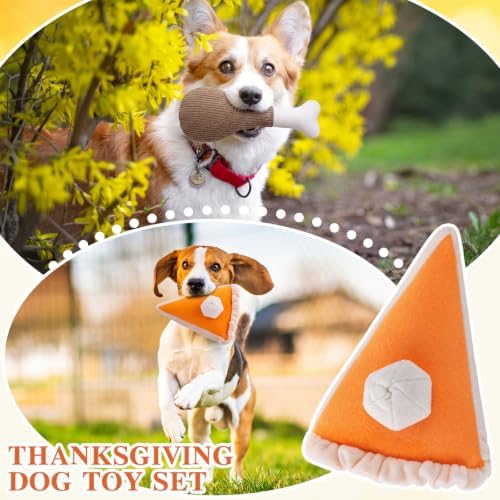 Tudomro 2 Pcs Thanksgiving Dog Toy Set Pumpkin Pie Turkey Leg Dog Chew Toys