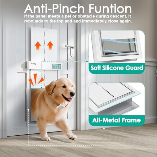 Automatic Dog Door with Collar Sensor, Up to 200 lbs, Electronic Extra Large Dog Door for Exterior Door with Mains-Powered, Anti-Pinch, Timing Function(XL)