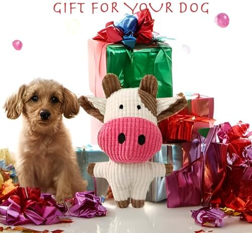 Plush Dog Toy - Squeaky Puppy Chew Toy for Small, Medium, Large Dogs (Cow)