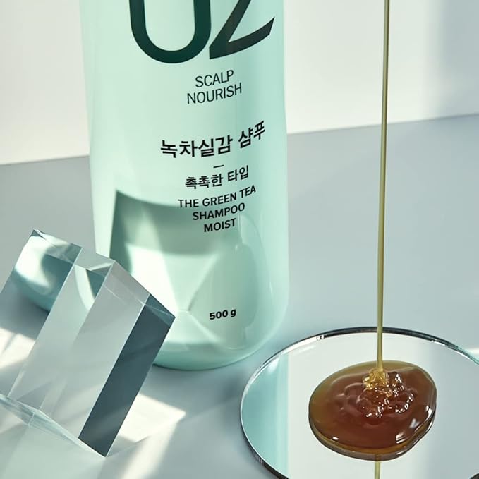 AMOS PROFESSIONAL The Green Tea Shampoo Moisturizing [For Normal/Dry Scalp] 17.6oz (500g) | Anti-Thinning and Anti- Hair Loss Shampoo for Hair Growth and Moisture | Korean Hair Salon Brand