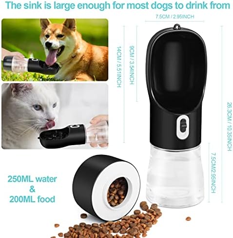 Portable Dog Water Bottle with Food Container Dishwasher Safe-Black