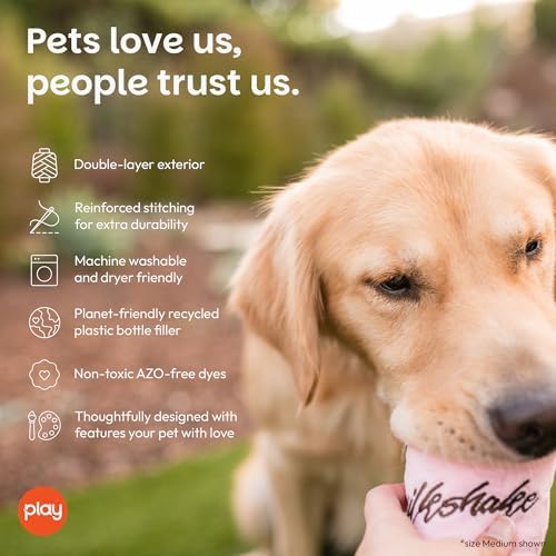 P.L.A.Y. Cute Plush Dog Toys - Fast Food Themed Durable Giggle Chew Toy, Great for Puppies & Small, Medium, Large Dog - Machine Washable, Recycled Materials (American Classic Milkshake, Medium)