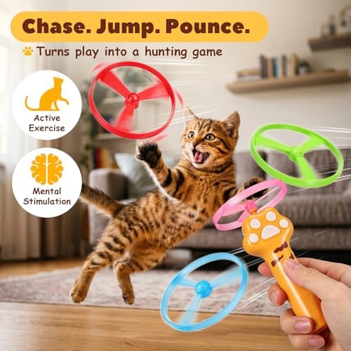 Ciieeo 1 Set Cat Toy Disc Launcher, Interactive Cat Fetch Toy Rechargeable Launcher with Flying Discs - Funny Flying Enrichment Supplies for Indoor Bored Kittens Adult Breeds