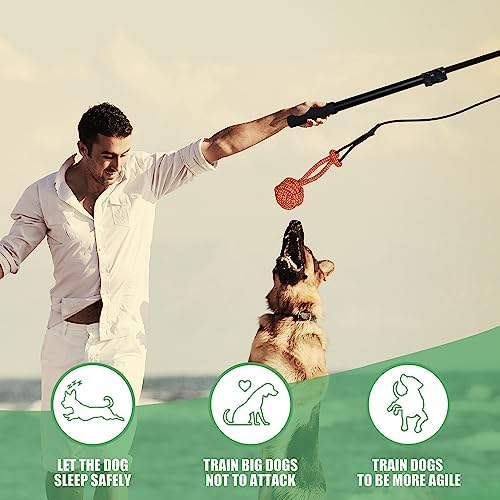 Flirt Pole for Dogs,Collapsible Extendable Dog Teaser Wand with Plush Squeaky Toy、Chase Rope, Ball Toy, Agility Training Equipment Playing Exercise Tools for Small Medium Large Dogs