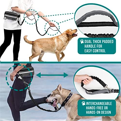 PetAmi Hands Free Dog Leash Waist Belt Bag Fanny Pack, Single, Dark Gray