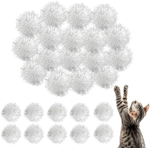 80 Pcs Sparkle Pom Pom Balls 1.5 Inch Cat Toy Chase Ball Interactive Glitter Tinsel Ball for Kitten Cat Favorite Gift White