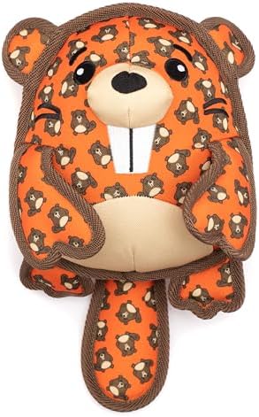 The Worthy Dog Animal Pattern Tough Plush Squeaky Dog Toy, Beaver