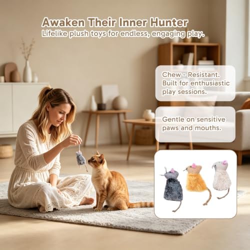 3 Pcs Refillable Catnip Toys for Cats with 3 Pcs Catnip Bags, Plush Refillable Catnip Toys, Interactive Catnip Toys for Exercise and Play, Catnip Toys Mouse