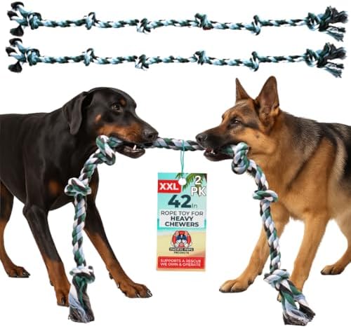 Pacific Pups Products Giant Dog Rope Toy for XL Dog, 42 Inch, Green, 2 Pack
