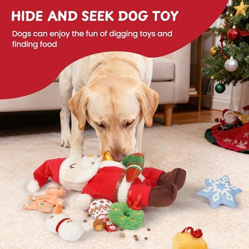 Nocciola Hide and Seek Christmas Santa Dog Toys: 9 Packs Vacation Gifts Funny Plush Stuffed Squeaky Crinkle Durable Chew Toys for Small Medium Large Breed, Dog Stocking Stuffers