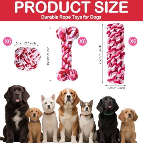 18 Pcs Dog Rope Toys Set Interactive Chew Balls Toys for Aggressive Chewers Large Medium Small Dogs Pet Puppy Teeth Cleaning Fun Training Birthday Gifts Pink