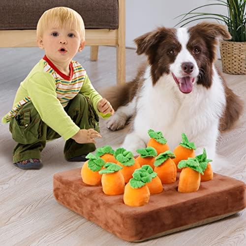 Snuffle Mat & Carrot Puzzle Toy for Dogs, Enrichment Toys with 12 Carrots