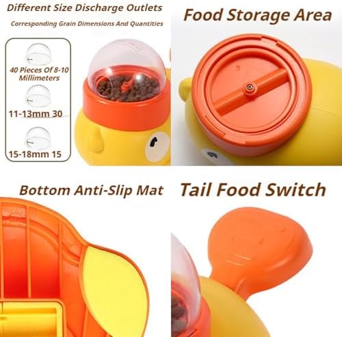 Duck Cat Treat Dispenser, Interactive Button-Operated Slow Feeder with 3 Grain Bin Covers, Puzzle Toy for IQ Training & Mental Stimulation (Yellow+White)