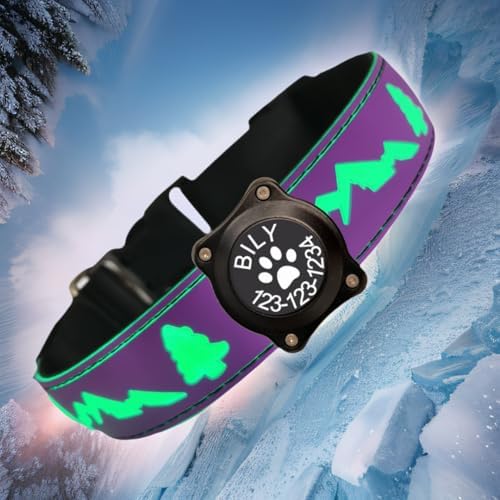 Customlized Name Flashing USB-C led Light up Dog Collar with airtag Holder, Subversive 3D Design Comfortable and Soft Material,Multicolored Lighting (Purple, S(7.87-11.8"))