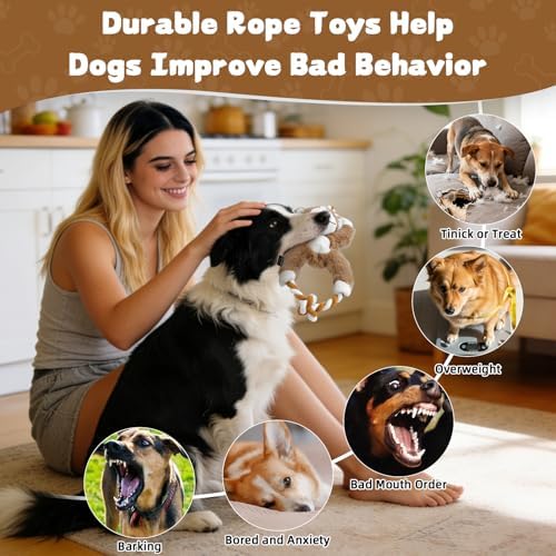 Squeaky Dog Plush Toys No Stuffing Interactive Puppy Chew Toys to Keep Them Busy, Durable Tug of War Dog Toys for Small, Medium and Large Breed - Monkey