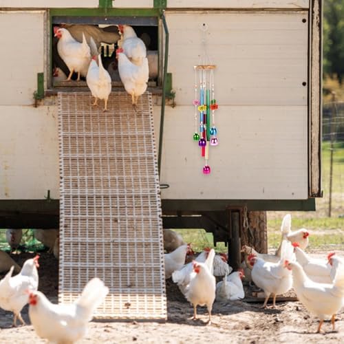 Chicken Toys for Coop, Enrichment Toys Wind Chimes Home Garden Colorful Art Hanging Chick Peck Toy Decoration with Bells Fun & Interactive Hens Brooder Accessories for Bird Parrot Lovebird