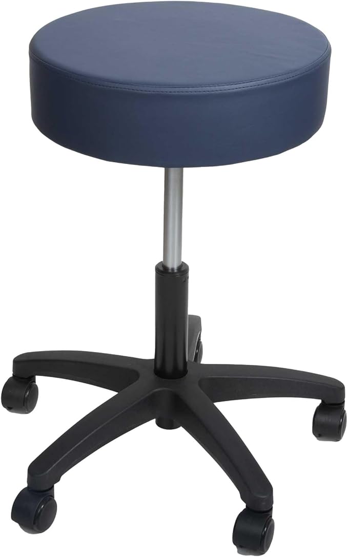 BodyMed Rolling Exam Stool with Wheels, 18.5 Inch to 25 Inch Adjustable Height for Dentists, Spas, & Healthcare Environments, 5 Casters, Easy Assembly, Blue