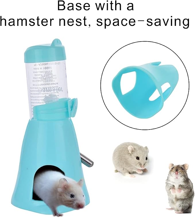 Guardians Hamster Water Bottle, Little Pet Automatic Drinking Bottle with Food Container Base Hut Hanging Water Feeding Bottles Auto Dispenser for Small Animals(80ml,Blue)