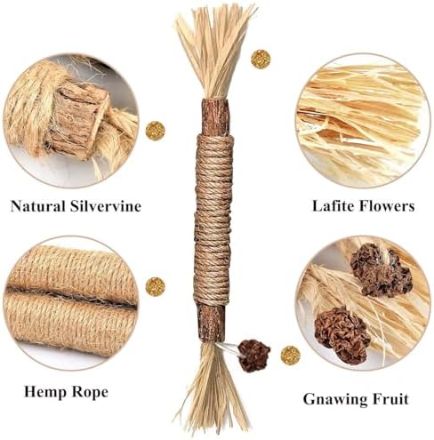Cat Toys Chew Ropes, Silvervine Sticks Catnip Rope Toys with Refillable Natural Catnip for Cats Dental Care, Safe Teeth Cleaning Toy for Indoor Cat Kitty Kicker Toy Interactive Catnip Kitty Toys