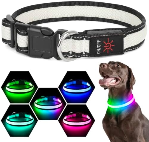 Flashseen Multicolor LED Light Up Dog Collar, RGB 9-Mode, USB Rechargable