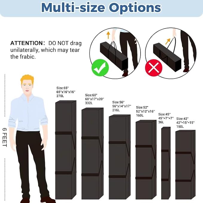 COOLBEBE 56" Sports Duffle Bag - 216L Extra Large Travel Duffel Luggage Bag with Upgrade 2-way Lockable Zippers, Sturdy & Water Resistant Long Duffle Bag for Camping Moving (Black 56inch)