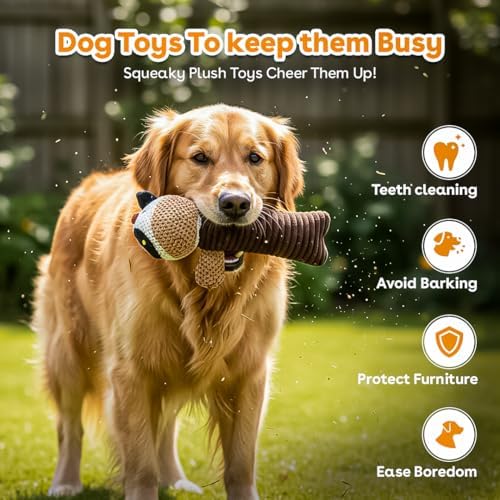 NatureTailsPaw Soft Dog & Cat Toy – Cute Squeaky Interactive Chew Toy for Puppies & Kittens, Durable Plush Teething Toy for Small, Medium & Large Breeds (Bear)