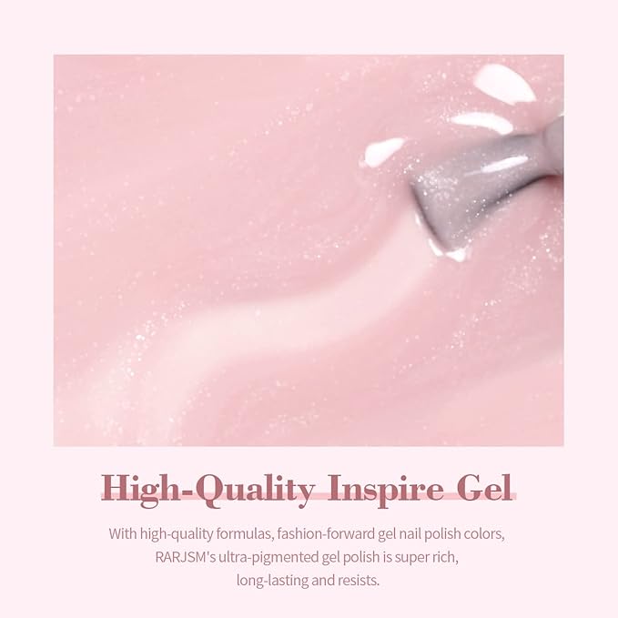 RARJSM Nude Gel Polish Sheer Pink Silver Glitter Jelly Shimmery Nail Gel Polish Iridescent Sparkly Light Pink Soak off Translucent Natural Skin Tone Color 15ml UV LED Cured French Manicure Homa Salon