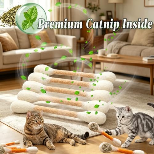 Giant Cotton Swabs Cat Toys with Catnip 6 Pk (A)