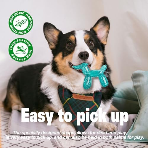 Durable Dog Chew Toy – Balloon Dog Shape, 4.72” for Medium & Large Dogs, Tough Plastic, Interactive Chew Toy for Boredom & Dental Health（Green）