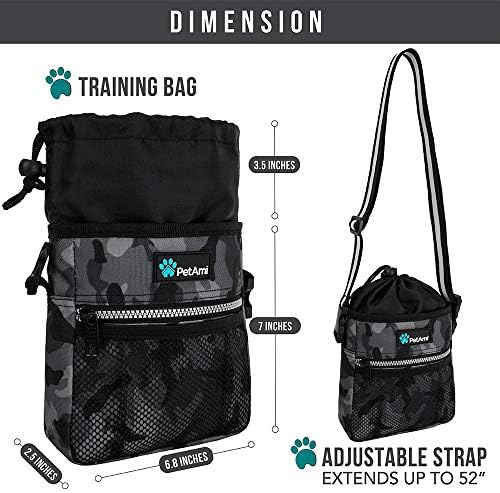 PetAmi Dog Treat Pouch, Pet Treat Pouch for Training, Dog Walking Bag Holder for Kibbles, Pet Food Toy, Dog Trainer Essentials Supplies, Poop Bag Dispenser, 3 Ways to Wear (Camo Black)
