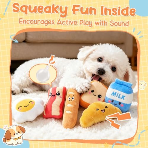 KIPRITII Breakfast Squeaky Dog Toys for Small Dogs with Storage Bag