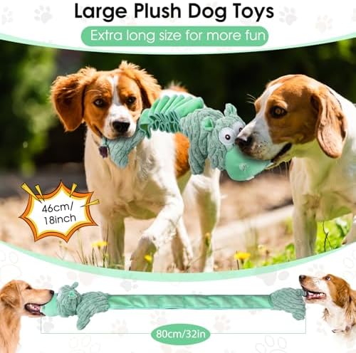 Drmstow Large Squeaky Dog Toys and Interactive Dog Tug-of-War Toy, Tough Plush Dog Toy, Cute Puppy Toys, Pet Chewable Toys Plaything for Small Medium and Large Dogs