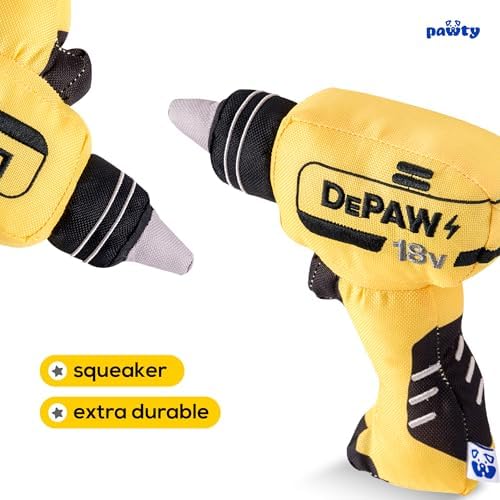 PAWTY Power Drill Dog Toy - Funny Parody Plush Squeaky Toy - Interactive Tool Kit Enrichment Gift for Small Medium Dogs & Puppies - Novelty Birthday Gift for Dog Dads