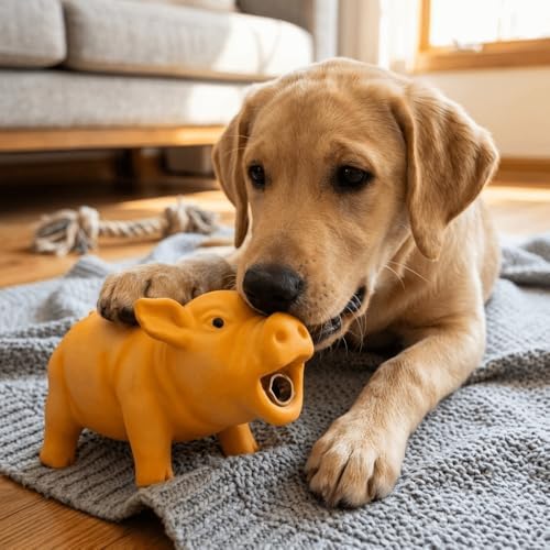 Dog Chew Toy Cute Pig Grunting Squeak Latex Pet Interactive Sound Dog Toy for Puppies for Playtime(Yellow)