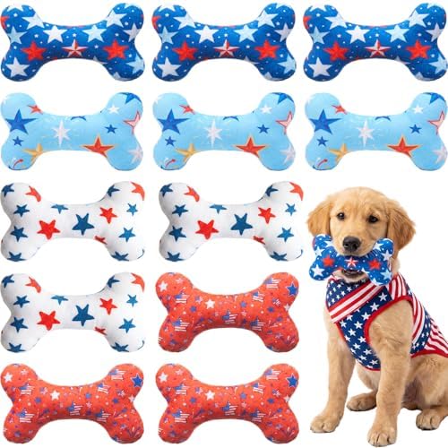 Civaner 12 Pcs 4th of July Squeaky Dog Toys Bulk Stuffed Plush Toys for Dogs Interactive Teething Chew Plaything for Small Medium Large Pets Teething Cleaning and Training