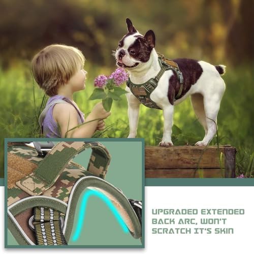 BUMBIN Tactical Dog Harness for Small Dogs No Pull, Famous TIK Tok No Pull Puppy Harness, Fit Smart Reflective Pet Walking Harness for Training, Adjustable Dog Vest Harness with Handle Forest Camo XS