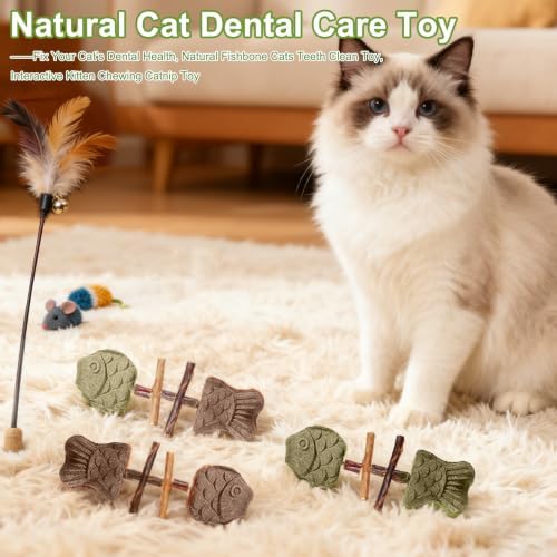 3Pcs Catnip and Silvervine Chew,Catnip and Silvervine Chew Toys for Cats,Natural Fishbone Chew Toy for Cats,Fishbone-Shaped Cat Dental Toy for Chewing,Licking,Pawing,Boredom Relief