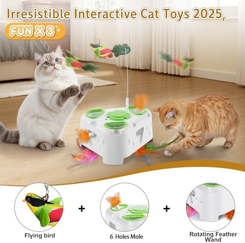 3-in-1 Automatic Interactive Cat Toy, Flying Bird, Mole & Feather