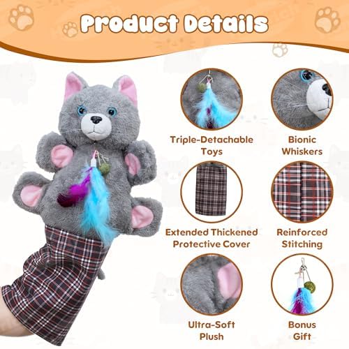 Interactive Cat Wrestling Glove with Catnip & Feather, Hand Puppet Toy