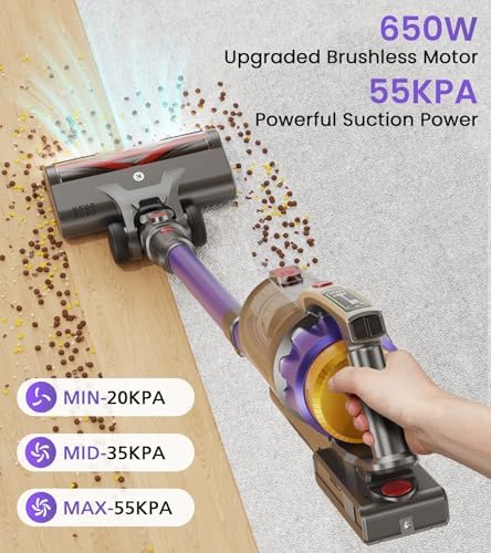 NADALY Cordless Vacuum Cleaner, 650W 55KPa 70 Mins Self-Standing Stick Vacuum, Lightweight Vacuum for Everyone, Anti-Tangle, 1.8L Capacity, Vacuum Cleaners for Home Pet Hair Hardwood Floors Carpet