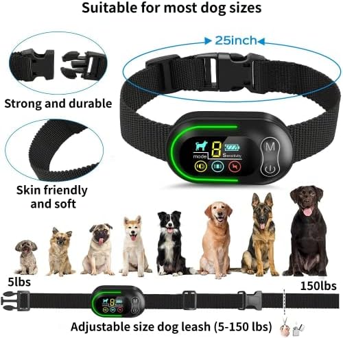 Dog Bark Collar,Rechargeable Smart Barking Collar, Anti Barking Training Collar with 5 Adjustable Sensitivity & Beep Vibration Shock, Bark Shock Collar for Large Medium Small Dogs