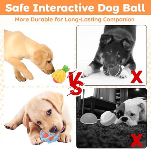 Interactive Dog Toy Ball, Durable Automatic Moving Rolling/Bouncing Balls for Puppies, Small/Medium/Large Dogs | Plush & Rubber Covers for Safe Chewing & Fun,USB Rechargeable
