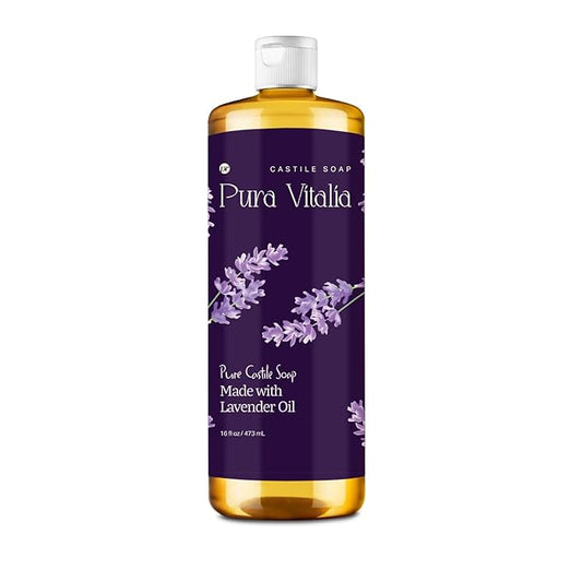 Lavender Organic Castile Soap | Body Wash & Cleanser for Face & Hands | Biodegradable, Eco-Friendly, Palm Oil Free, Vegan & Gentle | Made with 6 Natural Ingredients - 16 oz