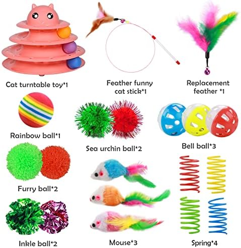 UPSKY 20 PCS Cat Toys Set with Teaser, Mice, Spring, and Various Ball Toys | Puzzle Kitten Toys, Sturdy Structure, Detachable Design, Easy to Assemble, Anti-Slip, Reduces Boredom for Indoor Cats