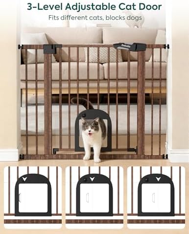 Babelio Baby Gate with Adjustable Cat Door, CatPrivilege III, 29-43"